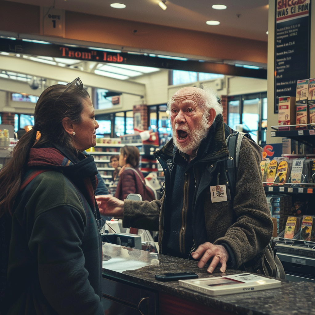 Elderly man shouting at Rachel | Source: Midjourney