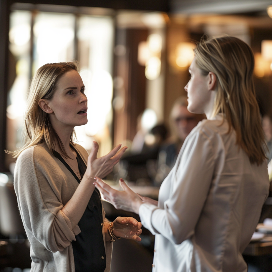 A woman being angry at her friend in a restaurant | Source: Midjourney