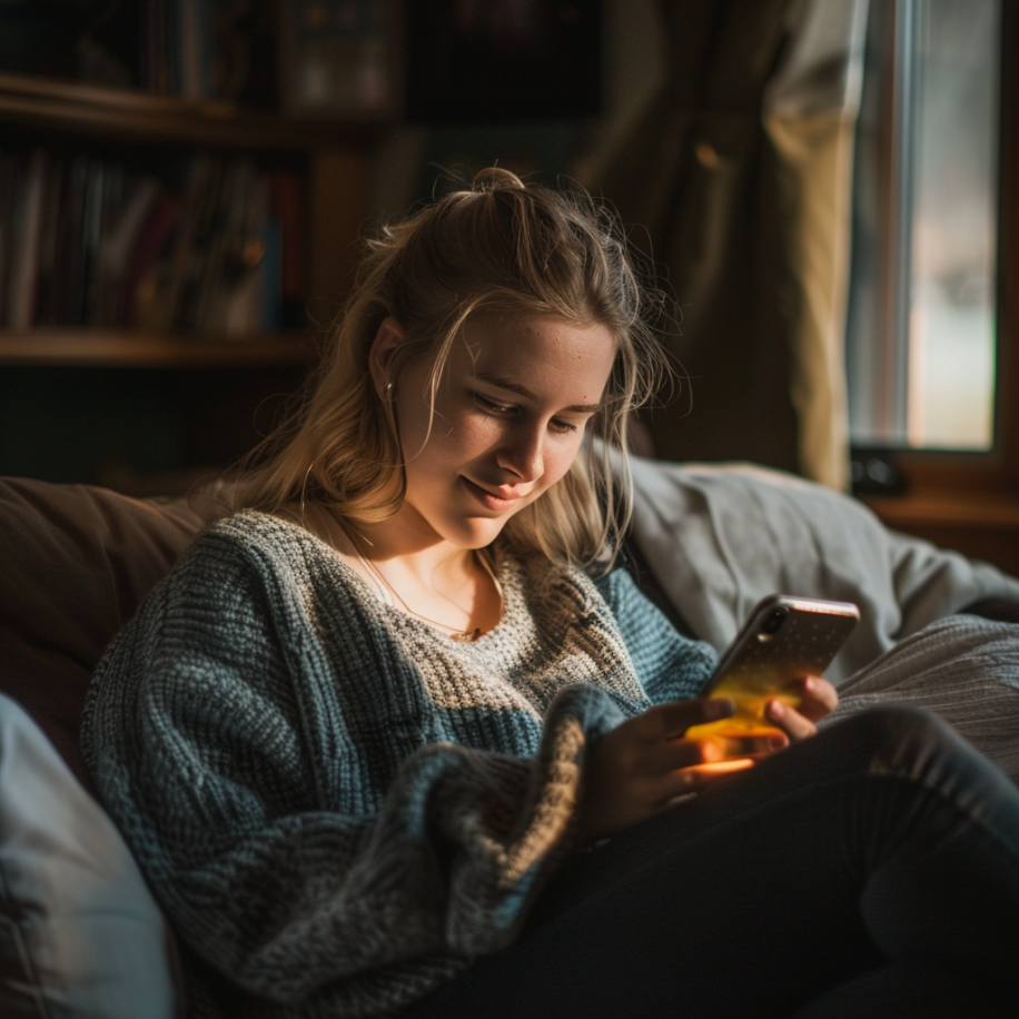 A woman texting on her phone | Source: Midjourney