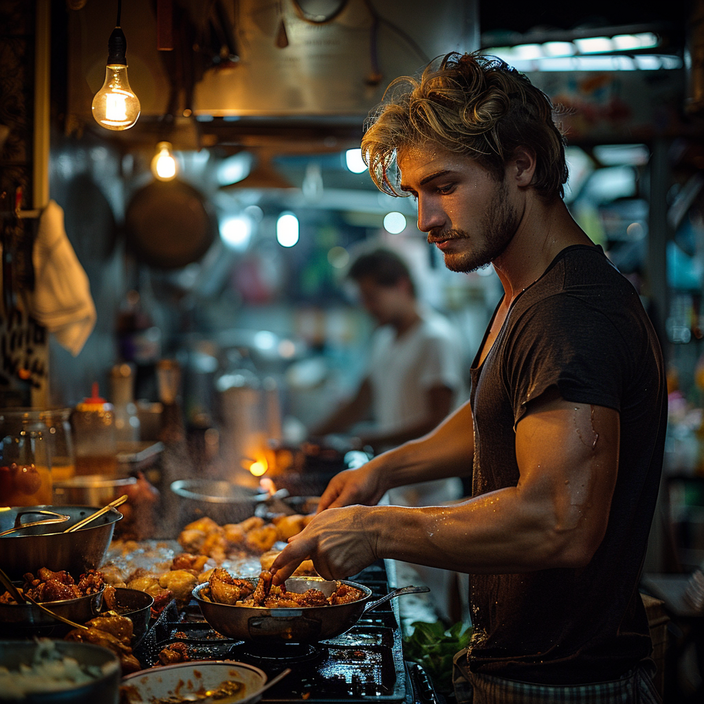 Alex cooks his chicken for the second time | Source: Midjourney