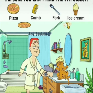 Find Pizza, Comb, Fork, Ice Cream.