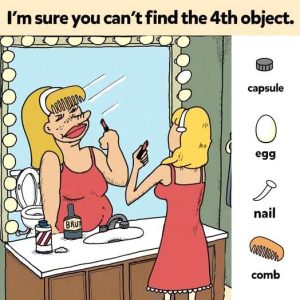 Find capsule, egg, nail, comb