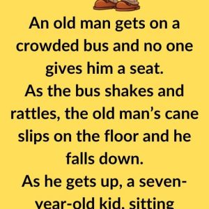An old man gets on a crowded bus and no one gives him a seat…
