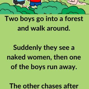 Two boys go into a forest and walk around.