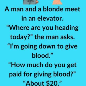 A man and a blonde step into the elevator together.